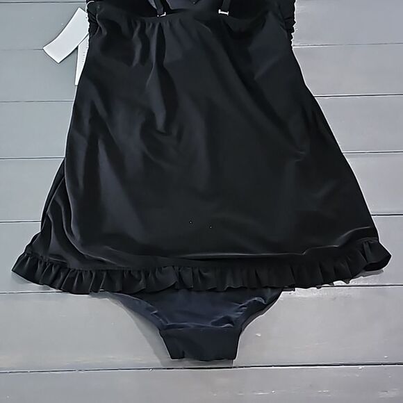 Beyond Control Women Black Twist Front Sweetheart Neckline Ruffle Swim dress 8 - Picture 13 of 16